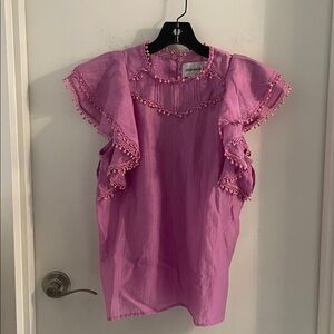 NWOT SABINA MUSAYEV Small Fay pink tencel crochet trim ruffle sleeve blouse